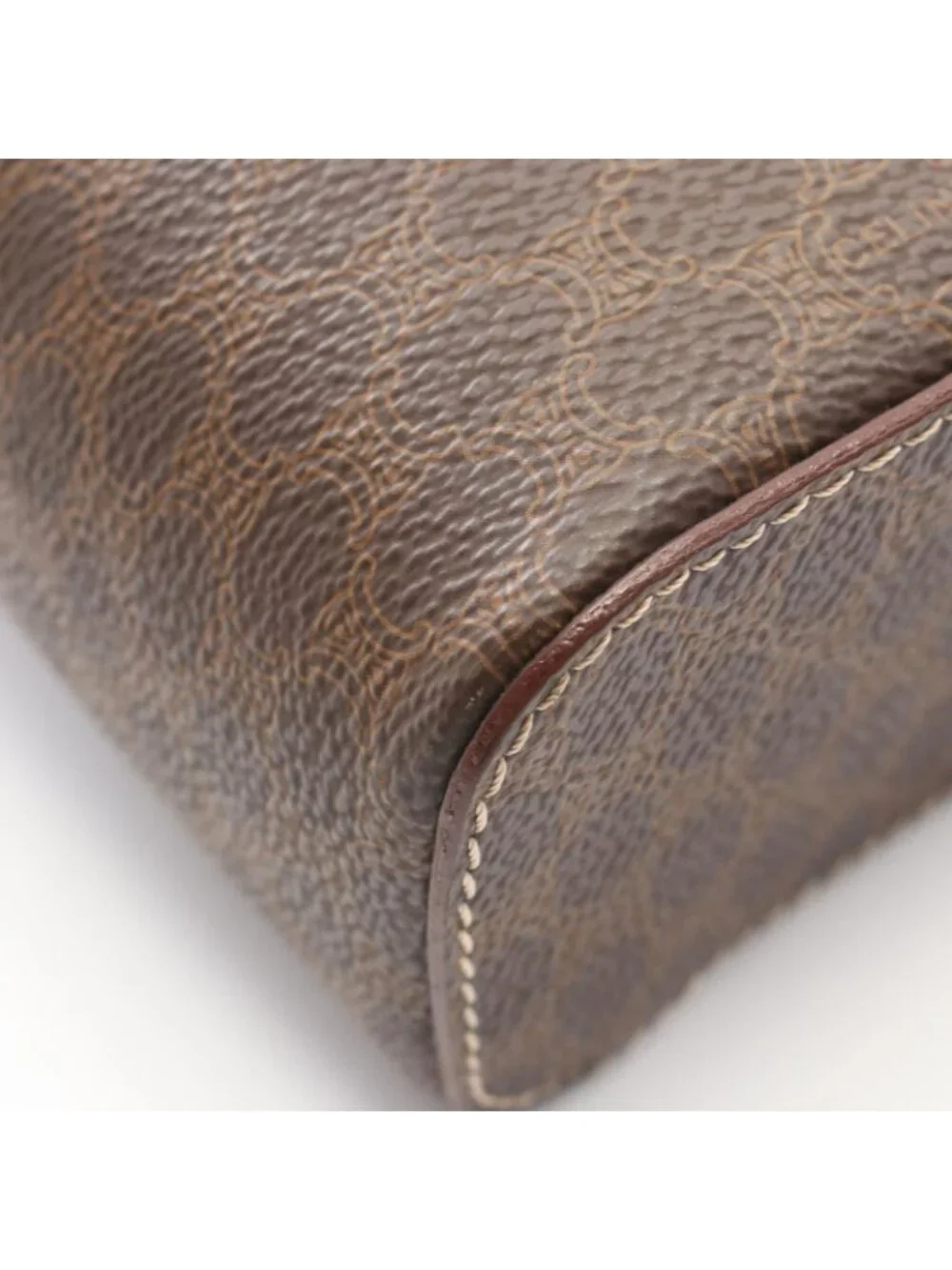 Celine Handbag Macadam Dark Brown Natural Canvas Leather Vanity